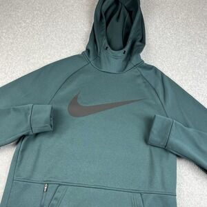Nike Hoodie Mens Medium Therma Fit Teal Green Pullover Swoosh Logo Sportswear